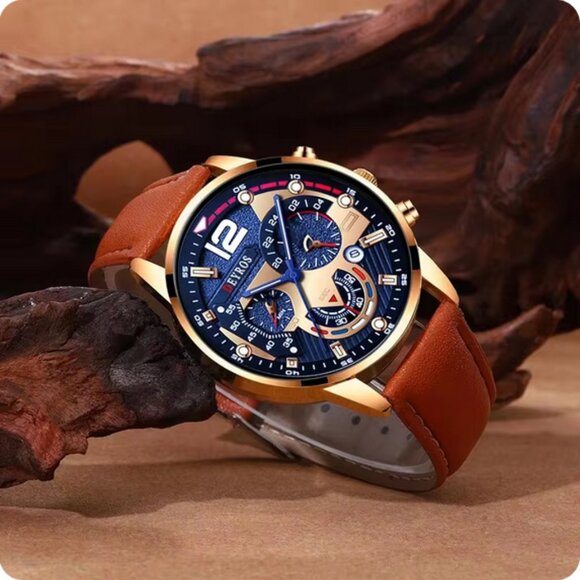 Gift 2PCS Set Fashion Men Watch W/Bracelet Luxury Business Casual Leather Strap - Picture 4 of 6